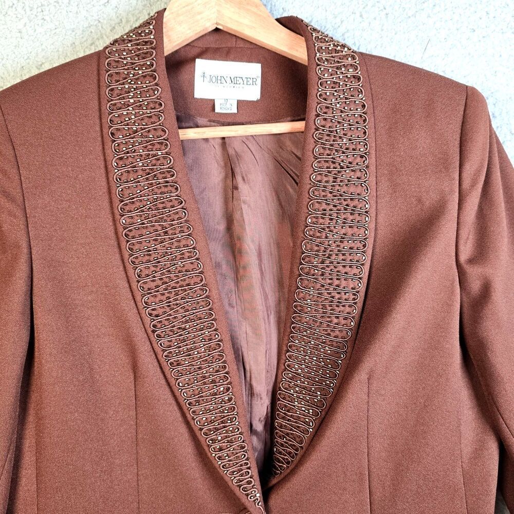 John Meyer of Norwich Blazer Brown 10 Soutache Beaded Trim Vintage Cocktail